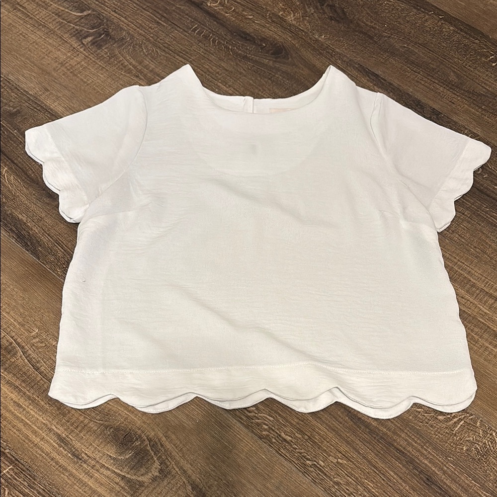 White Scallop Hem Top